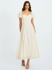 Pandora White Bubble Sleeve Backless Maxi Dress