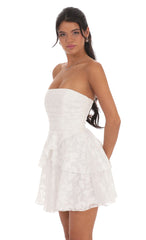 Floral Corset Strapless Ruffle Dress in White