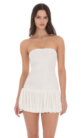 Strapless Pleated Bubble Dress in White