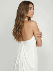 Sculpted Cascade Draped Stretchy Halter Gown