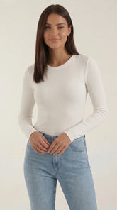 Women's Ribbed Long-Sleeve Fitted T-Shirt | Soft Round-Neck Layering Top