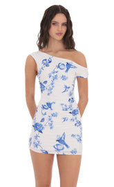 Floral Off Shoulder Bodycon Dress in White
