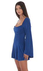 Slinky Flare Sleeve Dress in Royal Blue