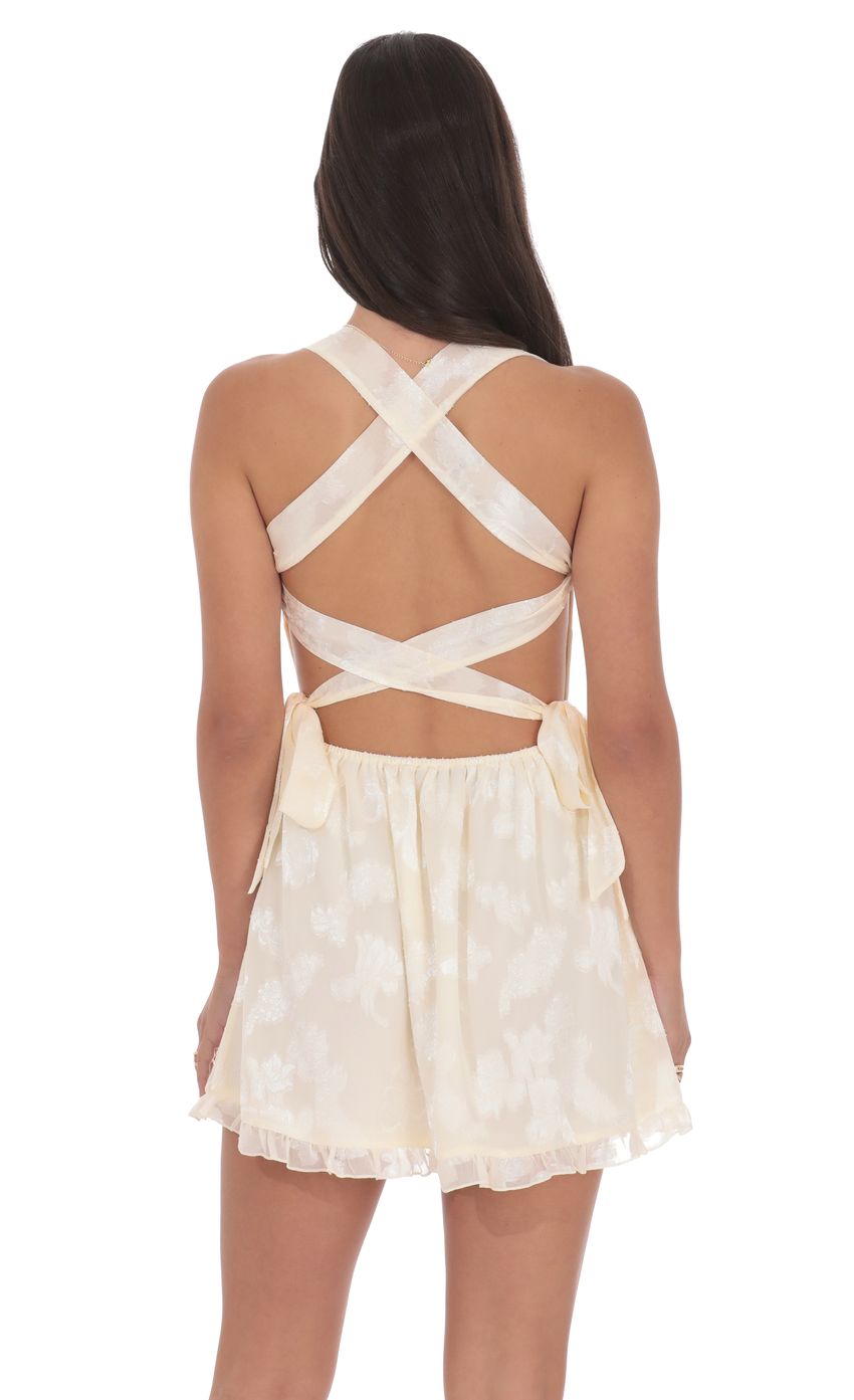 Floral Strappy Back Bows Dress in Cream