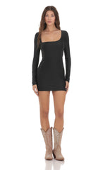 Asymmetrical Neckline Bodycon Dress in Black