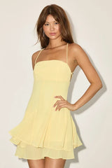 Perfected Sweetness Light Yellow Pleated Tiered Mini Dress