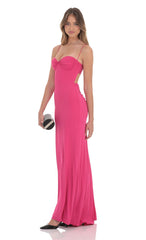 Open Back Mermaid Maxi Dress in Magenta