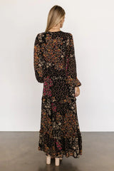 Bowman Deep V Maxi Dress | Black Multi