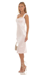 Satin Midi Dress in Pink