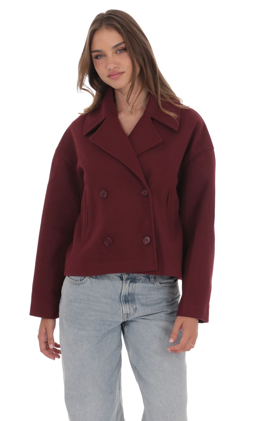 Double Breasted Short Trench in Burgundy