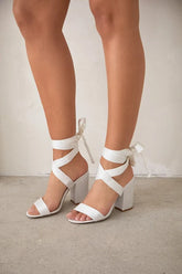 Alta Ivory Satin Lace-Up Heels