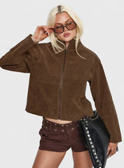 Jessalynn Faux Suede Zip Through Jacket Brown