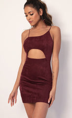 Illusion Suede Cutout Dress in Burgundy