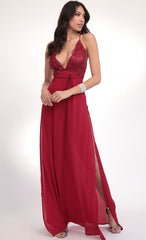Floral Lace Plunge Maxi in Merlot