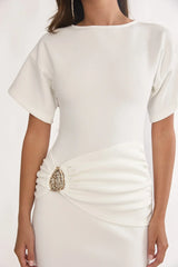 Briona Short Sleeve Buckle Maxi Dress White