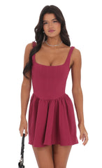Square Neck A-line Dress in Magenta