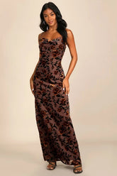 Romance in the Making Plum Purple Floral Print Velvet Maxi Dress