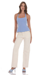 Back Bows Halter Top in Powder Blue