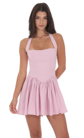 Pinstripe Halter A-line Dress in Pink