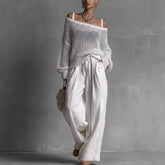 Women's Off-Shoulder Wide-Leg Two-Piece Set | Elegant Textured Trouser Co-Ord
