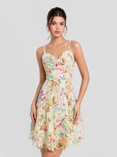 Watercolor Spaghetti Strap Eyelet Floral Mini Dress