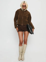 Jessalynn Faux Suede Zip Through Jacket Brown