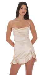 Foil Velvet Ruffled Slit Dress in Gold