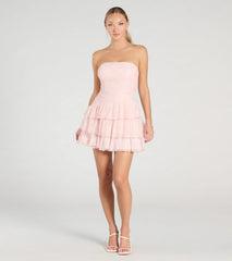 Lovely Nights Strapless Lace Ruffle Skater Dress