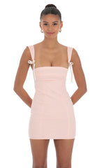 Shoulder Ties Bodycon Dress in Pink