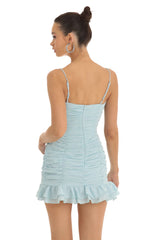 Crepe Ruched Bodycon Dress in Turquoise
