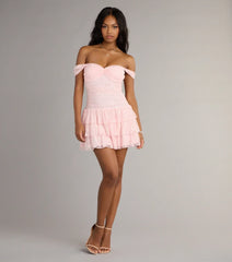 Romance Language Off-The-Shoulder Lace Mini Dress