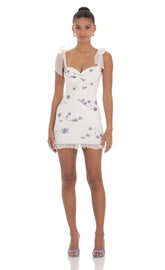 Floral Ruffle Dress in White