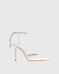 Silva Rhinestone Strap Satin Pumps In White