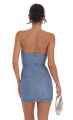 Pleated Shimmer Ruched Strapless Dress in Blue