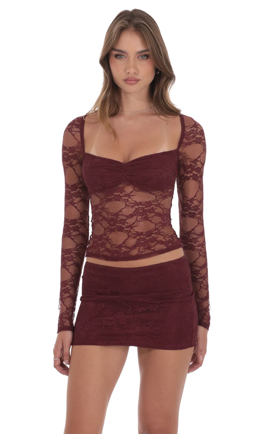 Sheer Lace Skirt in Burgundy