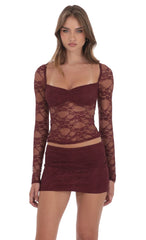 Sheer Lace Skirt in Burgundy