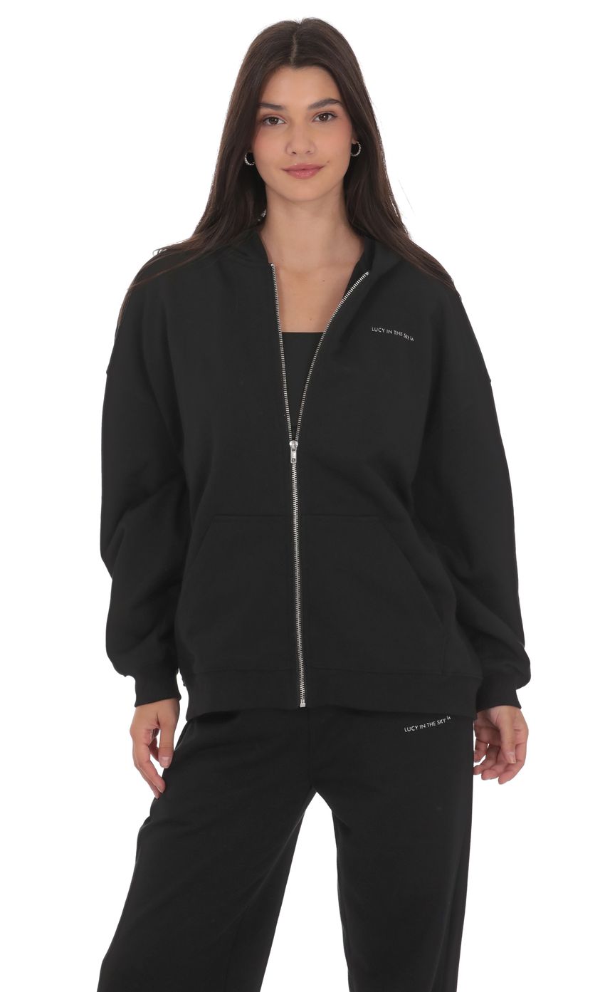 Oversize Zip-Up Hoodie in Black