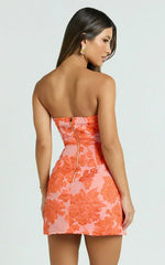 Brailey Mini Dress Strapless Dress in Orange Jacquard