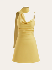 Cowl Neck Mini Dress with Asymmetric Sash Detail