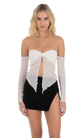 Mesh Off Shoulder Top in White