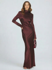 Backless High-Neck Satin Maxi Dress