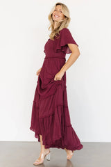 Lenora Smocked Dotted Maxi Dress | Wine