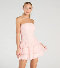 Lovely Nights Strapless Lace Ruffle Skater Dress