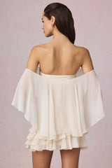 Off-Shoulder Ruffled Mini Dress in Ivory