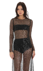 Sequin Mesh Dress in Black