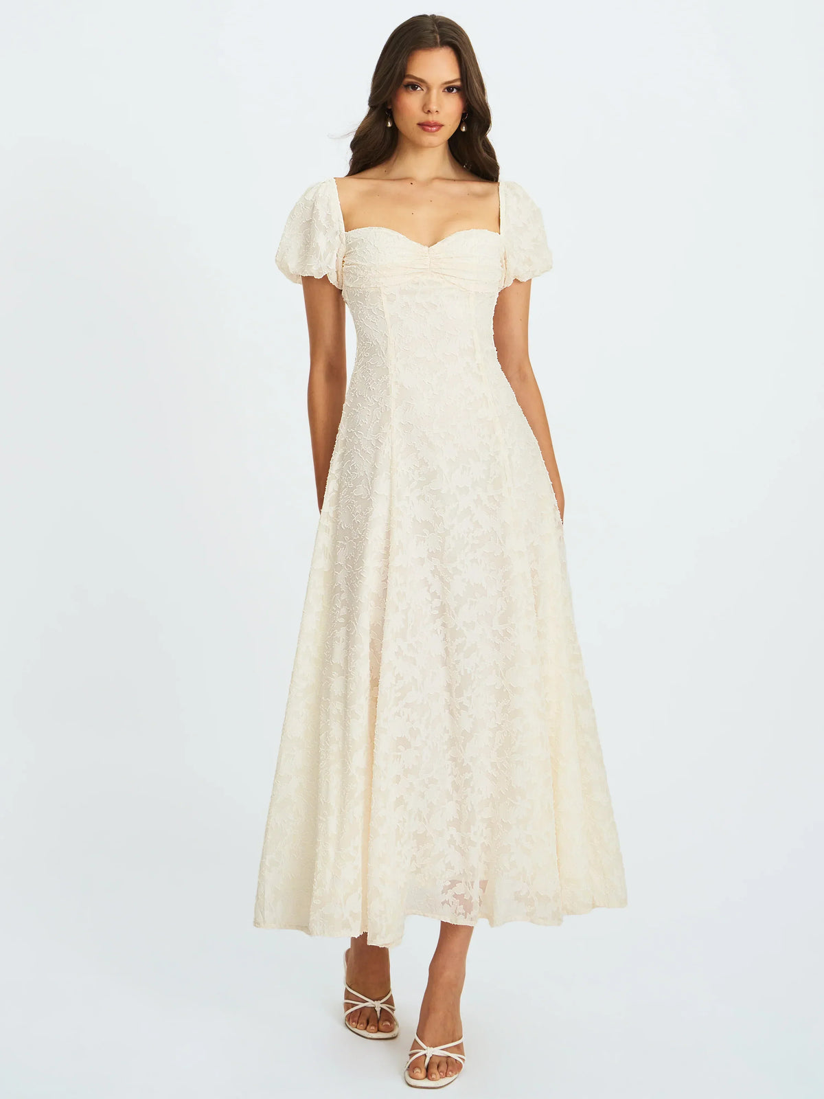 Pandora White Bubble Sleeve Backless Maxi Dress