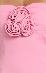 Odelle Mini Dress - Tulip Hem Cut Out 3D Floral Dress in Pink