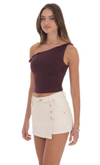 Overlap Button Denim Skirt in Cream
