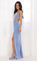 Halter Sequin Maxi Dress in Blue