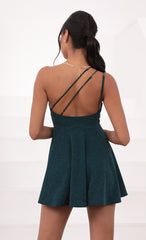 One Shoulder Dress in Turquoise Sparkle